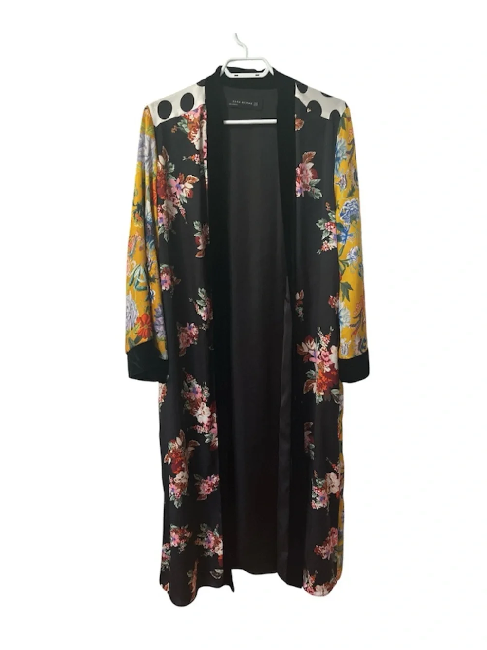 Zara Contrasting Patchwork Kimono Robe in Black and Yellow Sz XS - Picture 3 of 7